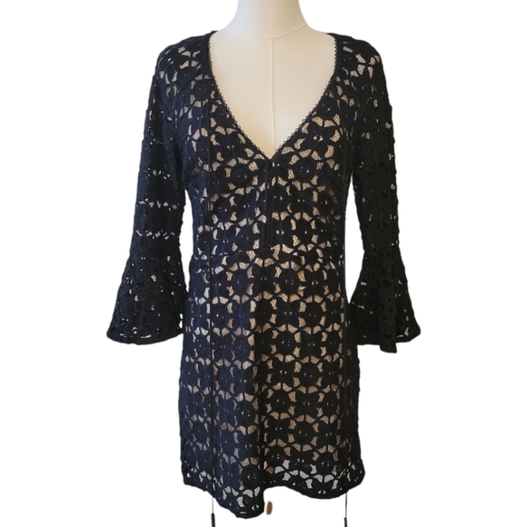 Free People Black Crochet Lace Dress Size 6 - Picture 3 of 6